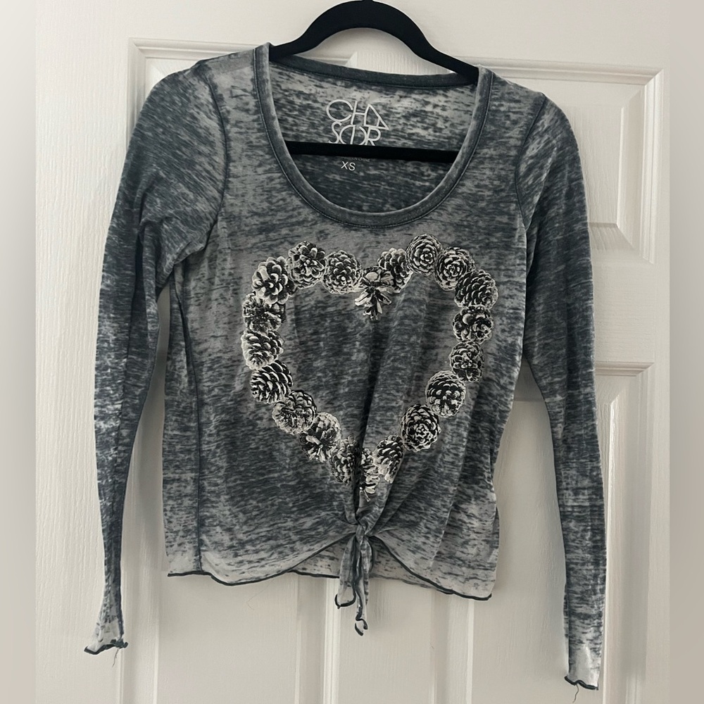 Chaser Charcoal Heart Design Long Sleeve Top